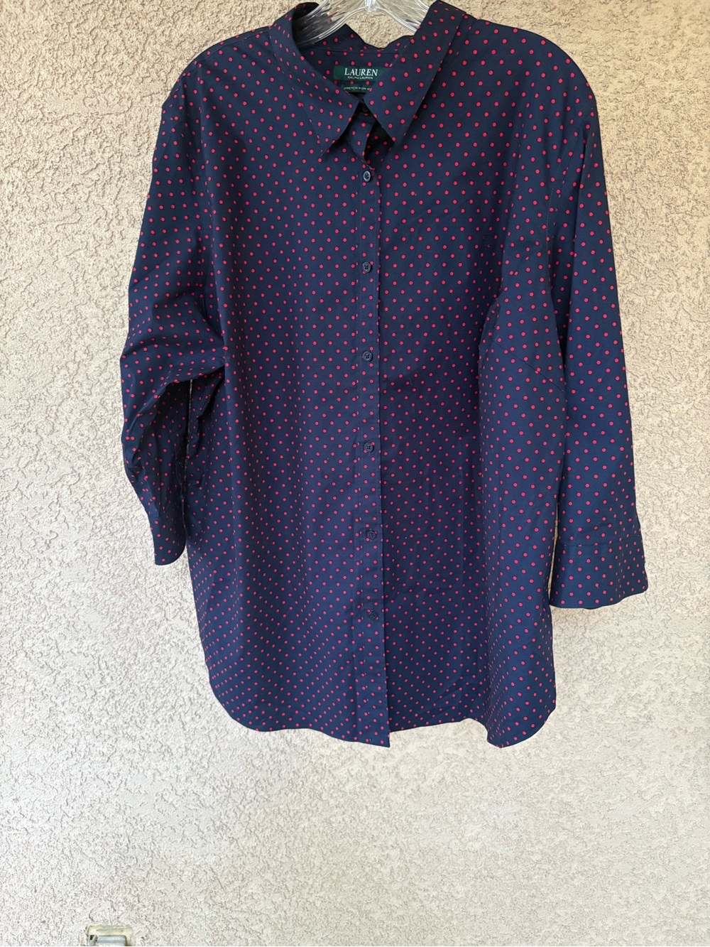 Lauren Ralph Lauren Navy Button-Up Shirt with Red Dot Print